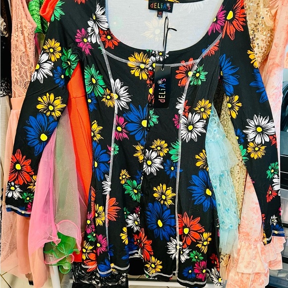 NWT XS Dolls Kill dELiA*s Botanic Bliss Mini Dress in Black Floral Long  Sleeves - mordernwear.com